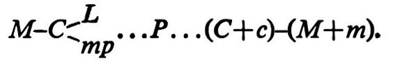 Equation showing M minus C, branching off into L and mp, then three dots, then P, then three dots, then (C+c)-(M+m)